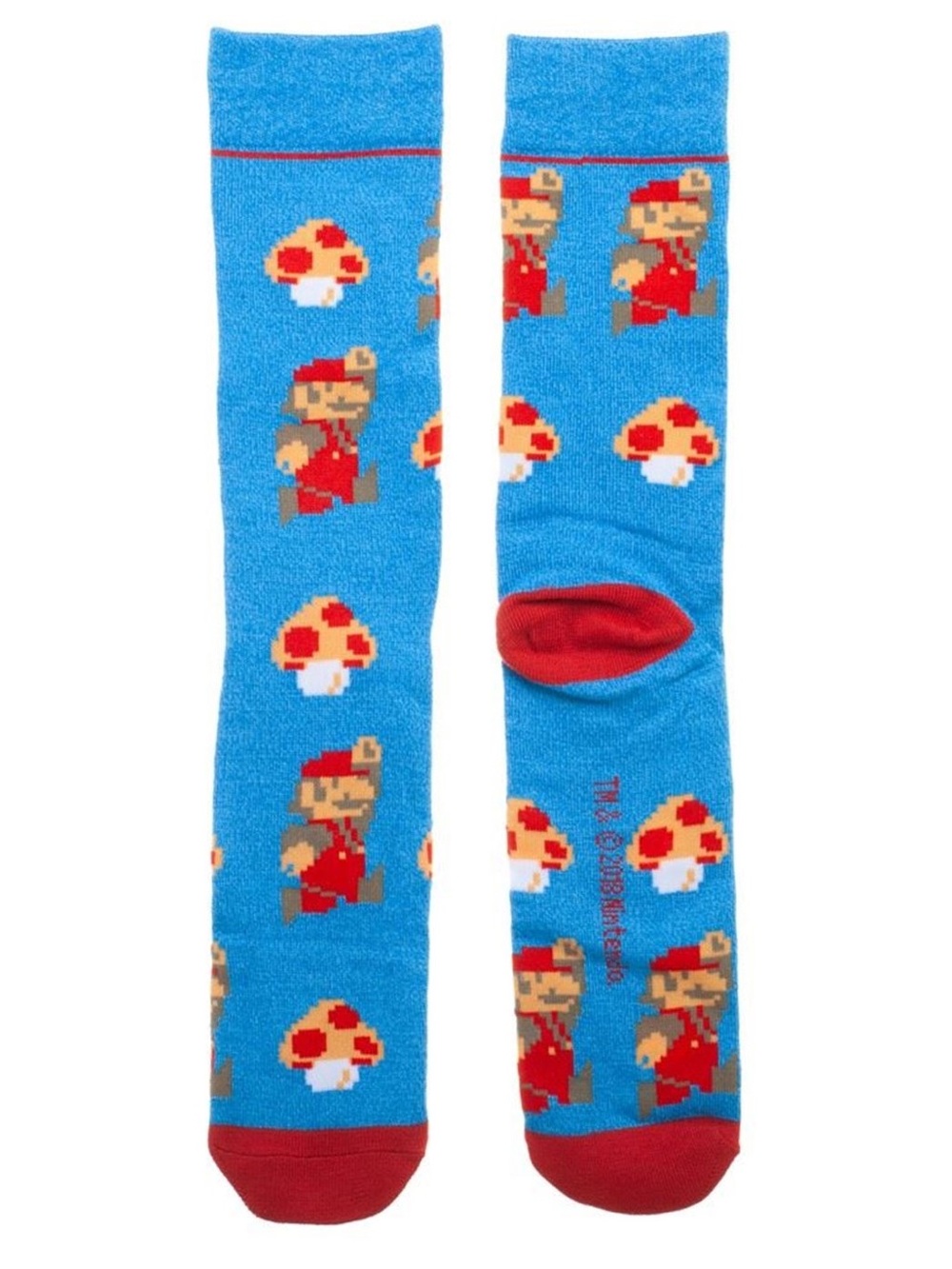 Nintendo Blue Socks with Mario and Mushroom Design